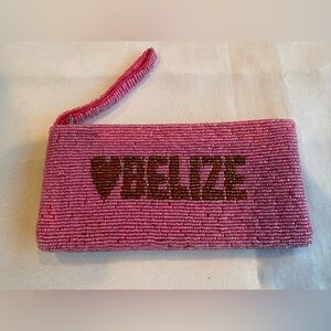 Love Belize Pink Fully Beaded Clutch Wristlet 8”x4”